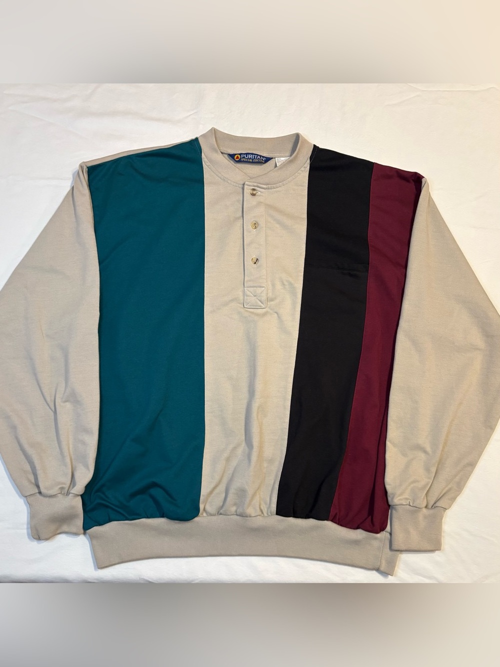 VTG 90’s Puritan Colorblock Long Sleeve Polo Shirt Dadcore Grandpacore Retro XL